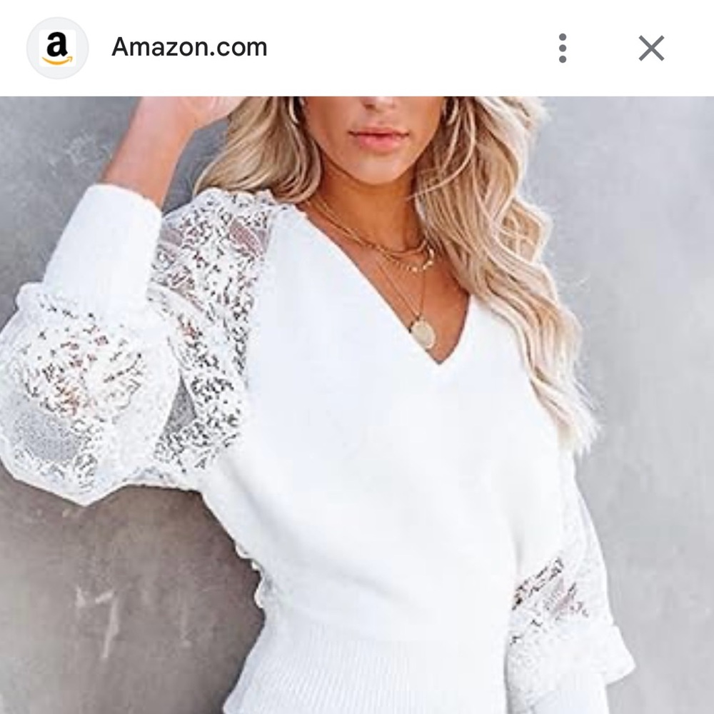 Sioni White Lace Sleeve Sweater